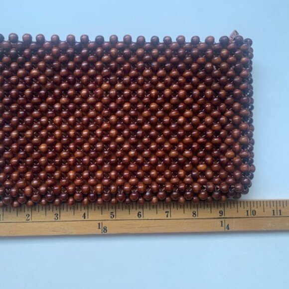 Vintage Wooden Beaded Clutch Brown Boho Y2K Zip Pouch - Picture 5 of 6